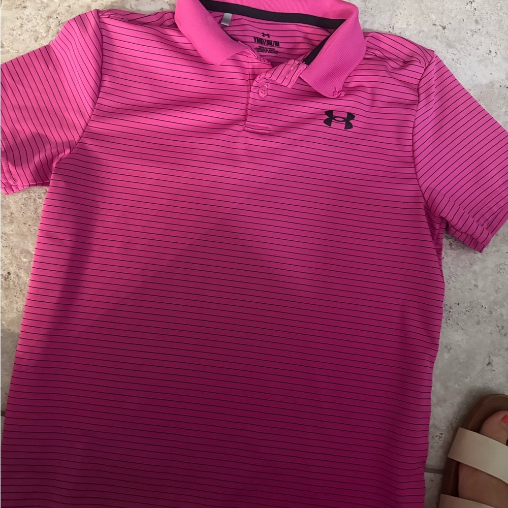 Under Armour Kids Polo in Pink and Black Stripes